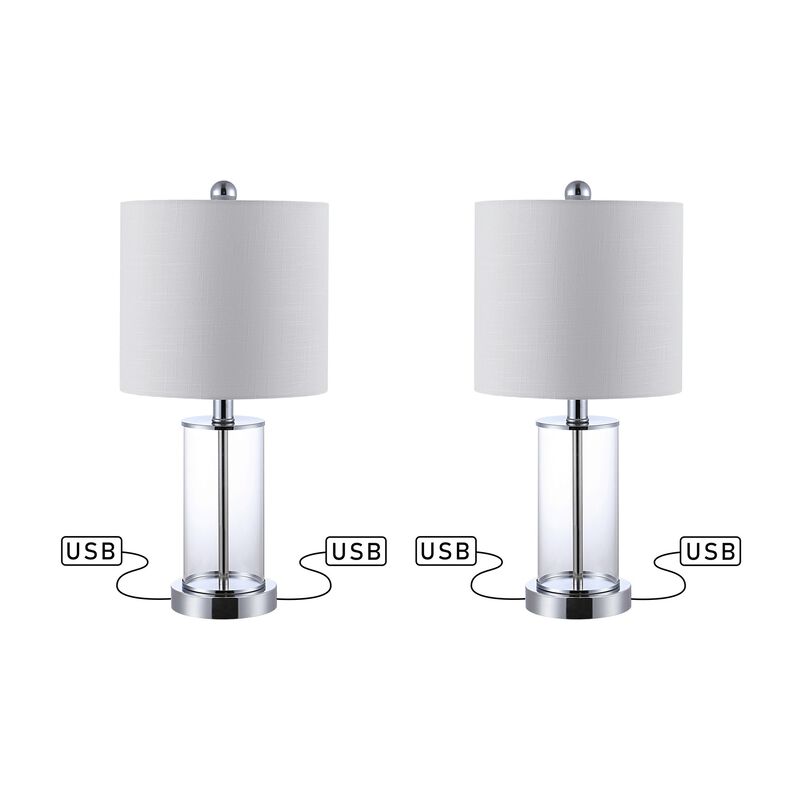 Abner Glass Modern Contemporary USB Charging LED Table Lamp (Set of 2)