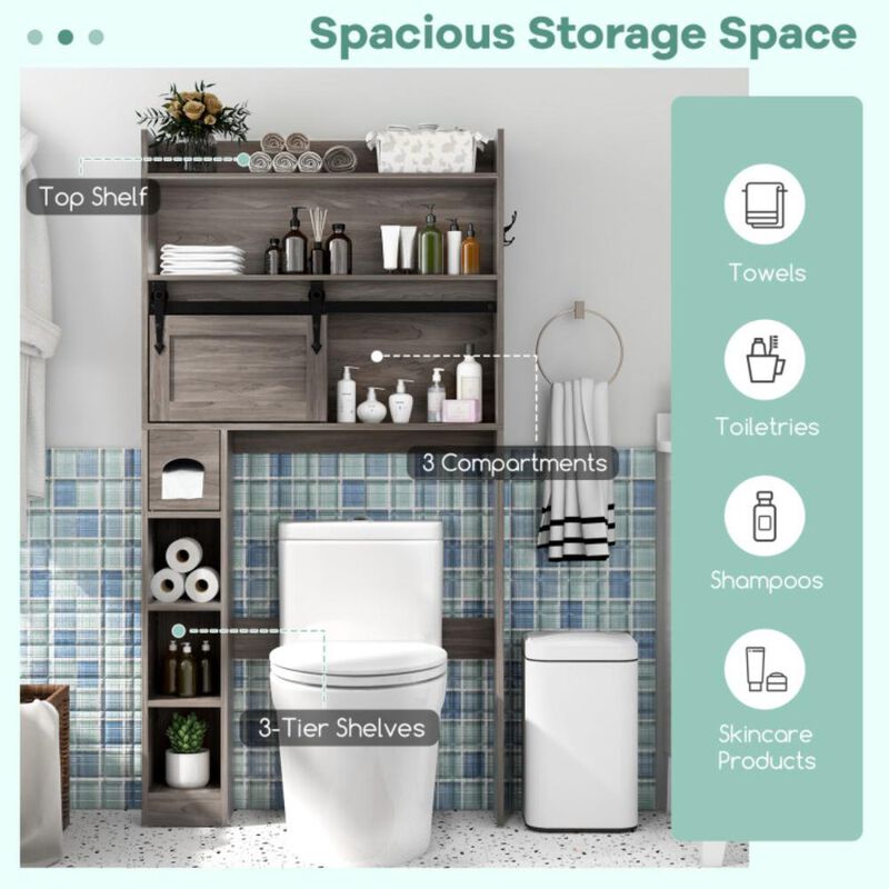 Hivvago Over The Toilet Storage Cabinet with Sliding Barn Door and Adjustable Shelves