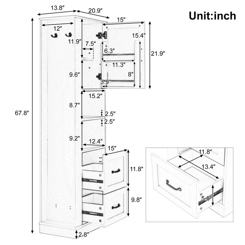 Merax Tall Bathroom Utility Cabinet with Reversible Sides, 2 Adjustable Shelves image number 4
