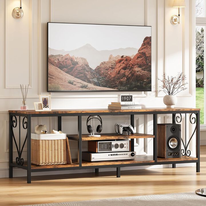 TV Stand for 65 70 75 Inch TVs, Entertainment Center with 3-Tier Open Storage Shelves, 63" Long Media Console Table for Living Room, Bedroom