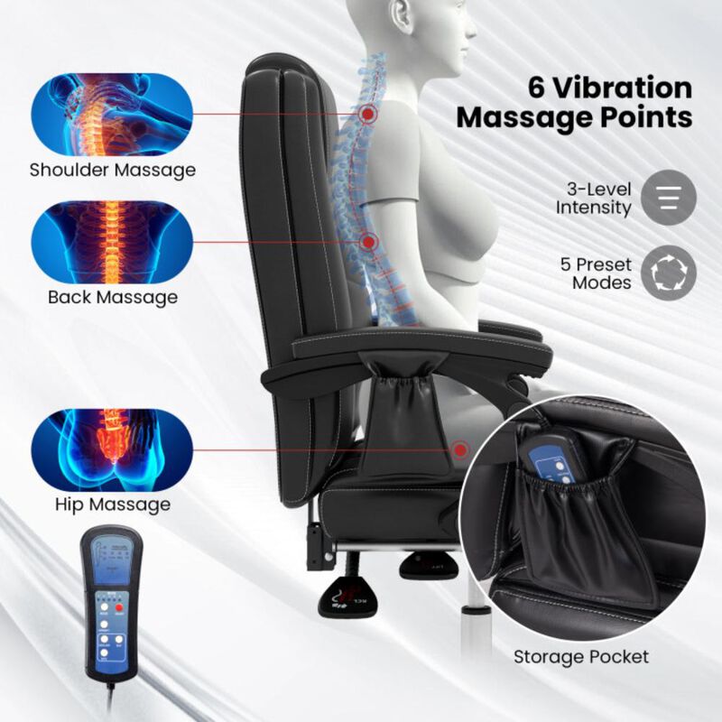 Hivvago Massage Adjustable Executive Chair with Armrests and Retractable Footrest-Black