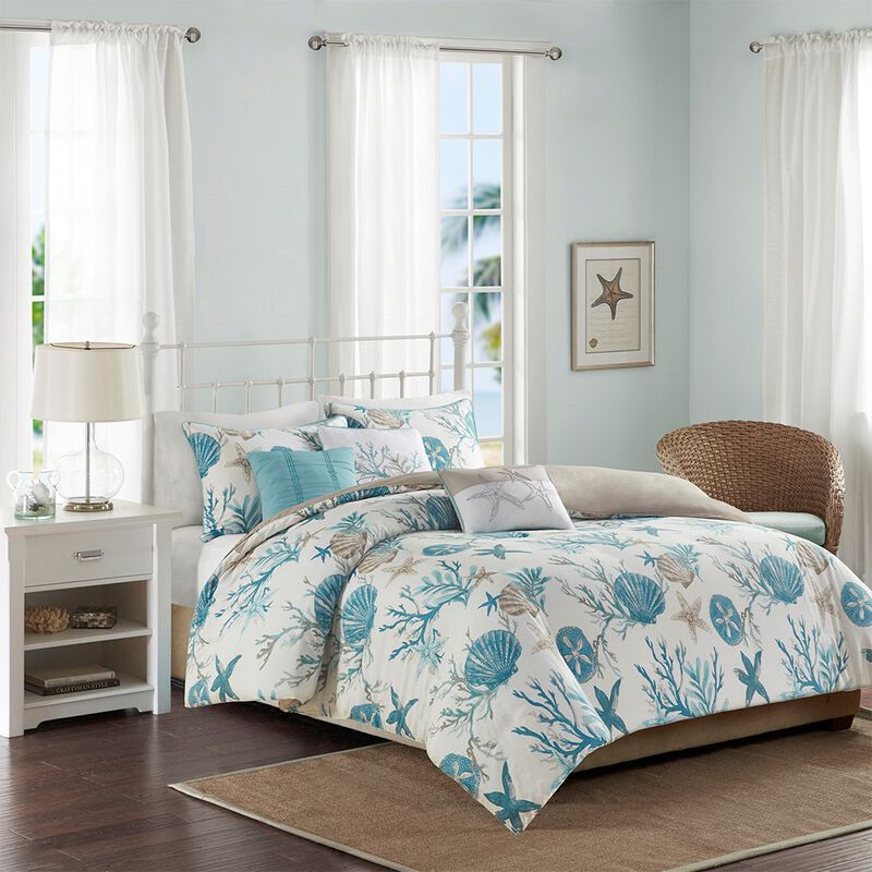 Gracie Mills Koreen 6-Piece Coastal Escape Cotton Sateen Bedding Ensemble