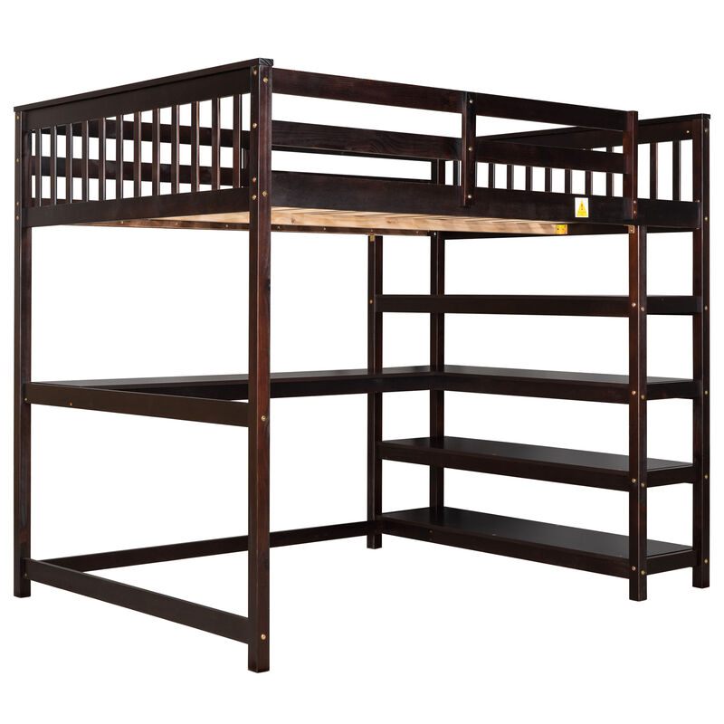 Merax Full Size Loft Bed with Storage Shelves and Under-bed Desk
