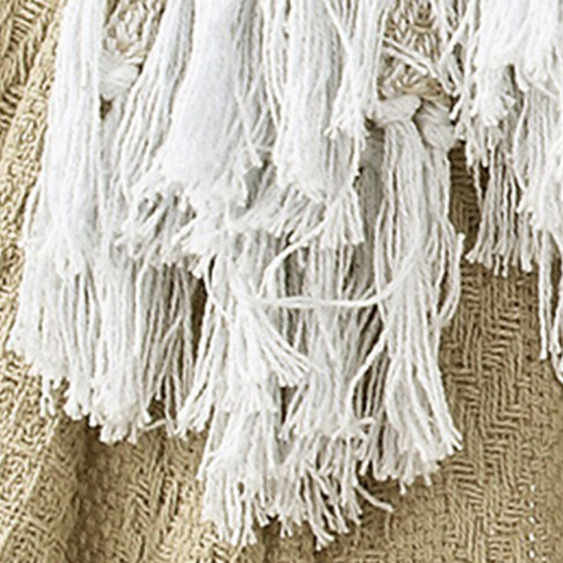 Latina Cotton Throw with Decorative Fringe The Urban Port, Set of 2, Brown - Benzara