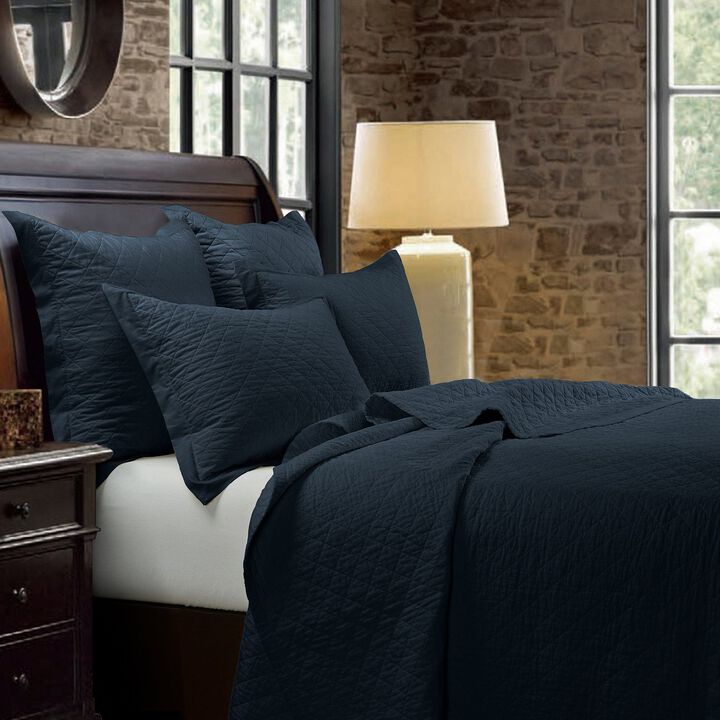Diamond Navy King Quilt Set