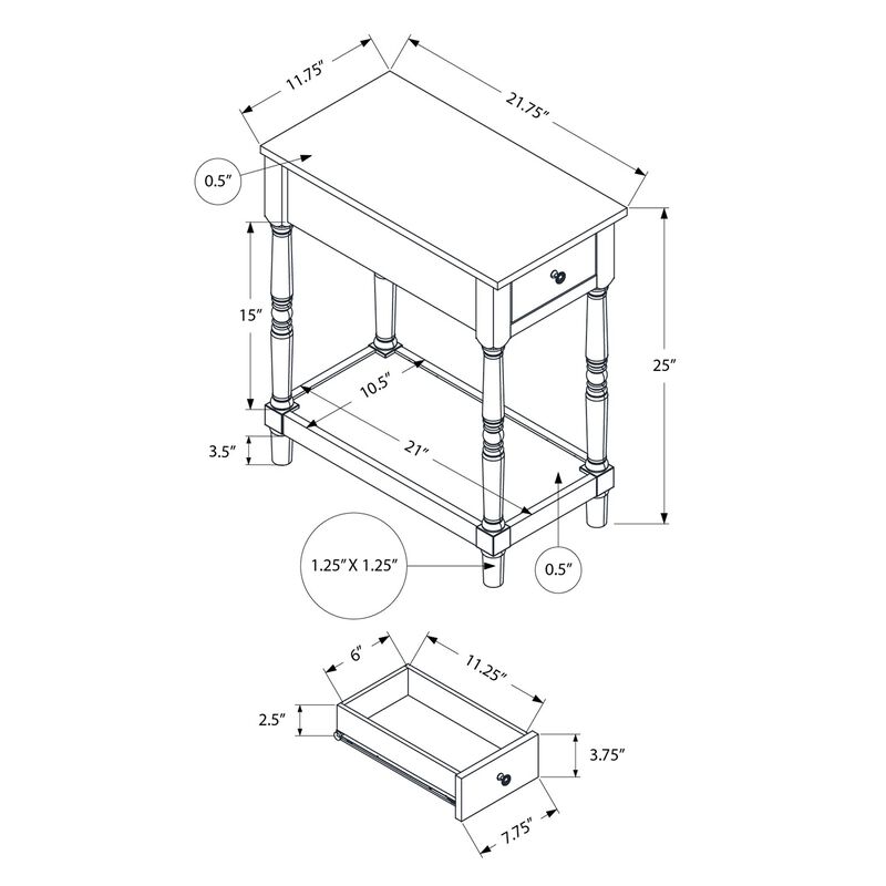 Monarch Specialties I 3958 - Accent Table, 2 Tier, End, Side Table, Nightstand, Bedroom, Narrow, Lamp, Storage Drawer, Traditional