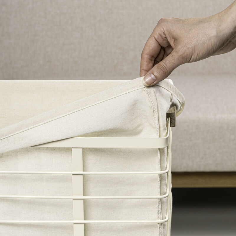 Callan Vintage Industrial Handmade Wire Metal Nesting Storage Baskets with Wood Handles and Fabric Liner