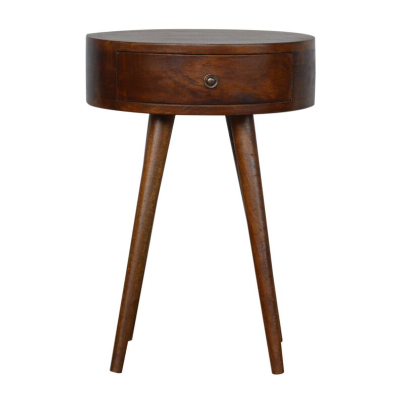 Solid Wood 1 Drawer Nordic Chestnut Circular Shaped Nightstand