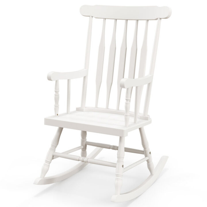 Wooden Rocking Chair with Solid Wood Frame for Patio Garden and Porch