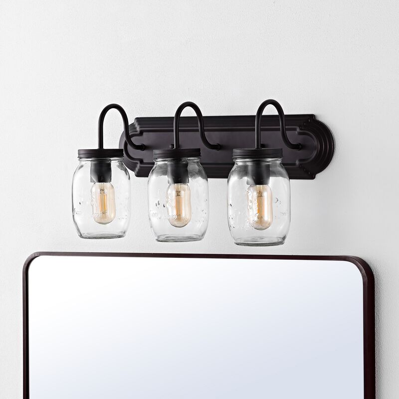 Gaines 3-Light Farmhouse Industrial Iron Mason Jar LED Vanity