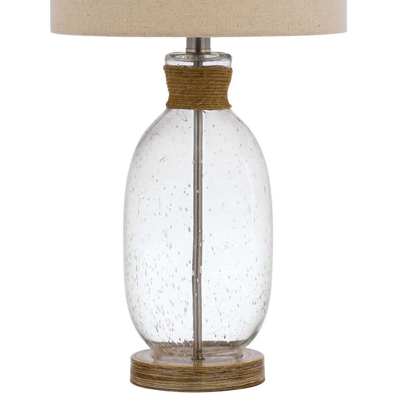 Table Lamp with Bubble Glass Body and Rope Accent, Beige - Benzara