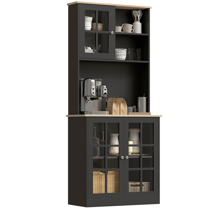 Hivvago 72" Kitchen Cabinet with Hutch and Glass Doors
