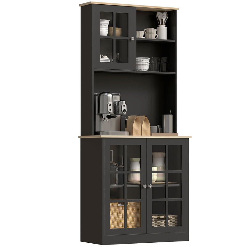 Hivvago 72" Kitchen Cabinet with Hutch and Glass Doors image number 0