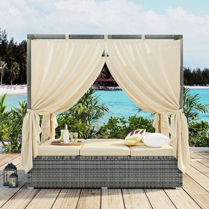 Merax  Adjustable Outdoor Patio Sun Bed With Curtain
