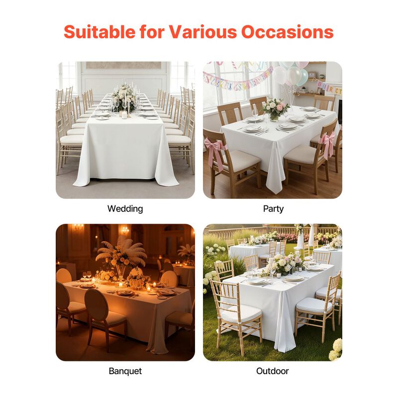 6 Pack Tablecloths for Rectangle Tables, Durable Washable Fabric Covers for Dining Events-White image number 3