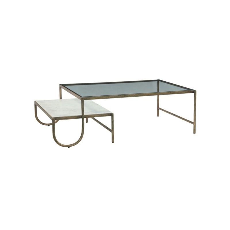 World Interiors Sonoma 52" Nesting Coffee Table with Glass and Marble Top image number 0