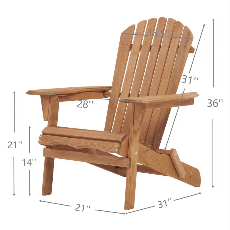 Outdoor Wooden Folding Adirondack Chair Set of 2 with BackRest, Wood Patio Chair for Garden Backyard image number 4