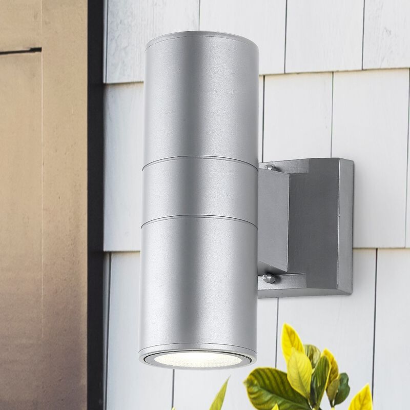 Duo 2-Light Modern Midcentury Cylinder Outdoor Metal/Glass Integrated LED Sconce with Uplight