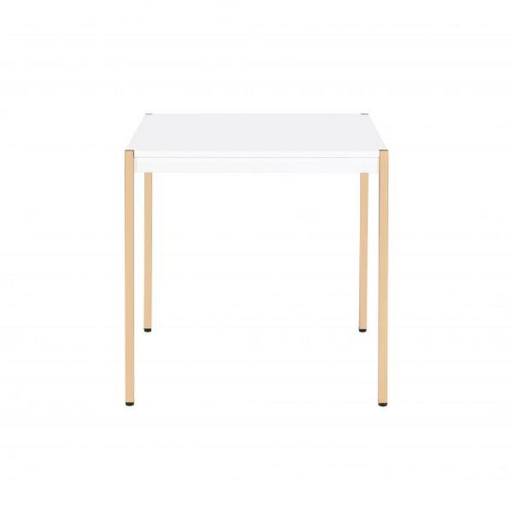 End Table with Metal Tube Legs, White and Gold