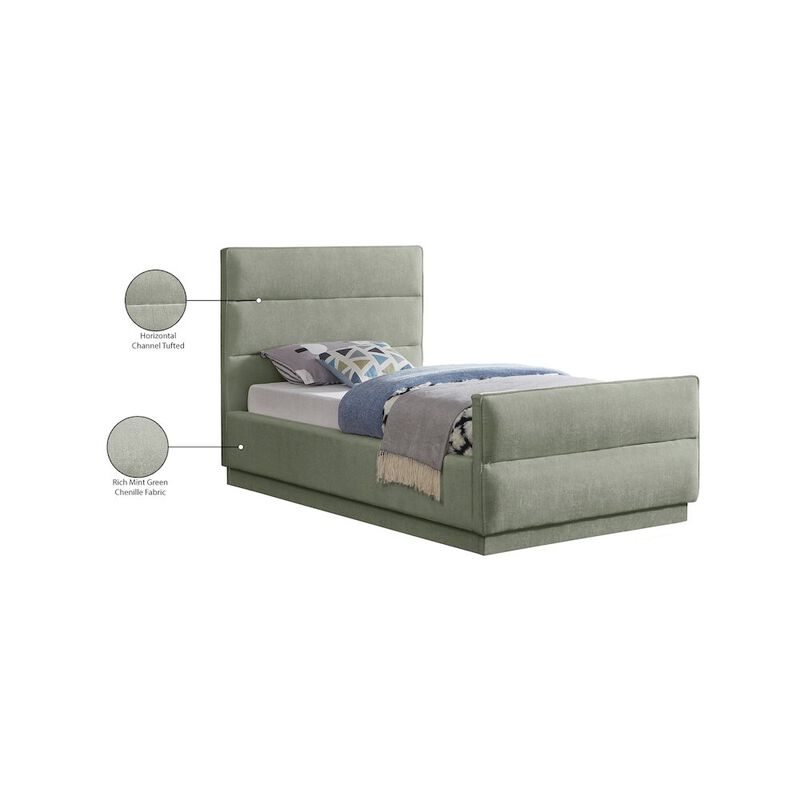 Meridian Furniture Paxton Mint Chenille Fabric Twin Bed