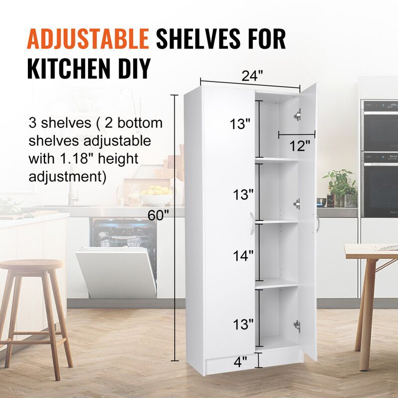 Freestanding Kitchen Pantry Cabinet with Adjustable Shelves, Wood Storage Cupboard for Dining Room-White image number 2
