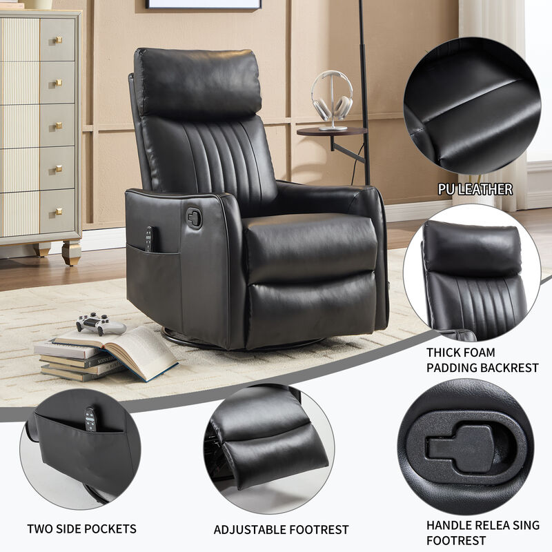 Faux Leather Manual Recliner Chair with Heat and Massage, Living Room Rocker and Swivel Chair image number 9