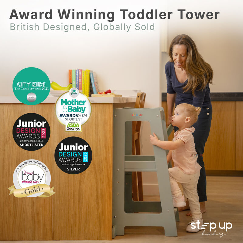 Stepup Baby&reg; Adjustable Toddler Tower - Green Wooden Step Stool for Kids | Toddler Standing Tower with Child-safe Chopper & Chopping Board for 18M-4Y image number 5