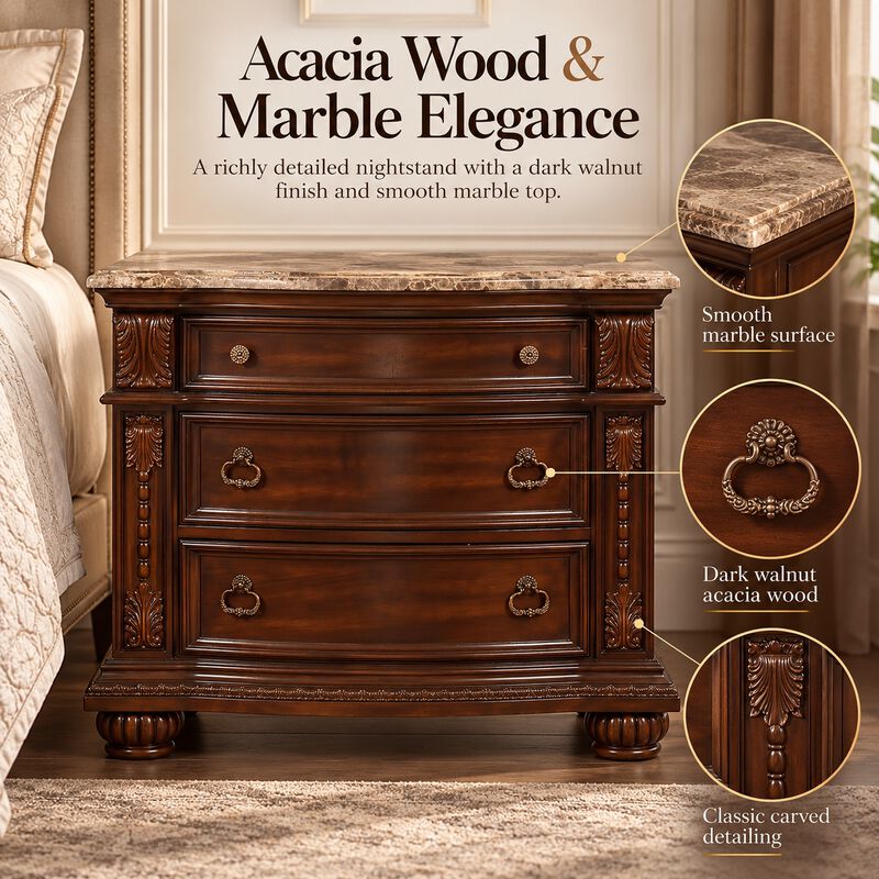 Valcrissiq Marble-Top 3-Drawer Nightstand image number 3