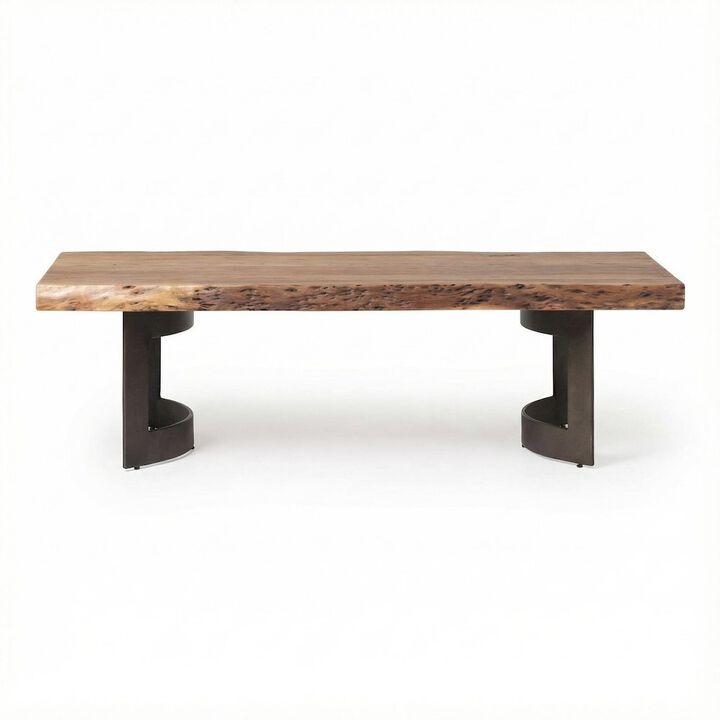 Starlight Canyon Home Brown Solid Acacia Coffee Table with Iron Legs and Clear Stain Finish