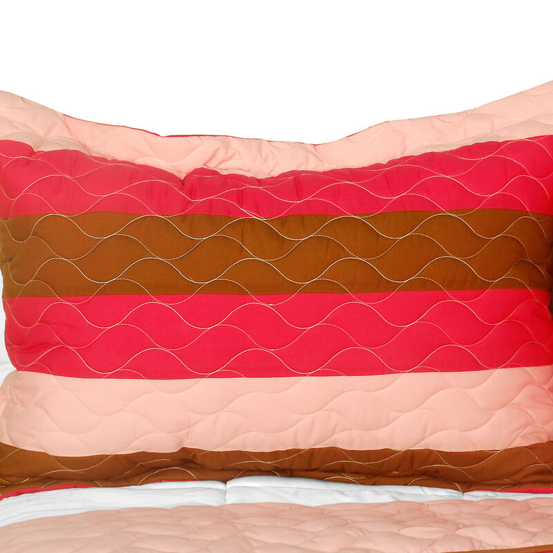 Soft Quiet Time 3 Piece Patchwork Quilt Set with Vermicelli Quilting-Coffee image number 3