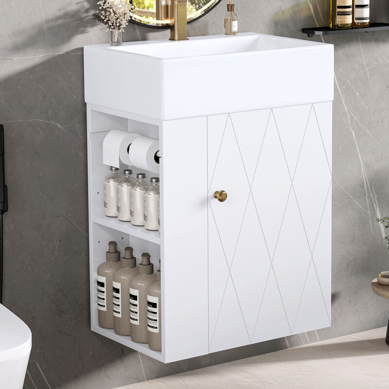 Whisen 20 Inch Bathroom Vanity with Ceramic Sink, MDF Construction, Modern Cabinet with Storage for Bathroom image number 2