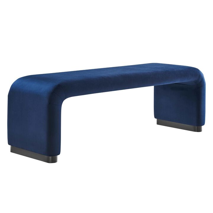 Modway EEI-6734-BLK-MID Koda Performance Velvet Waterfall Long Bench, Black Midnight Blue