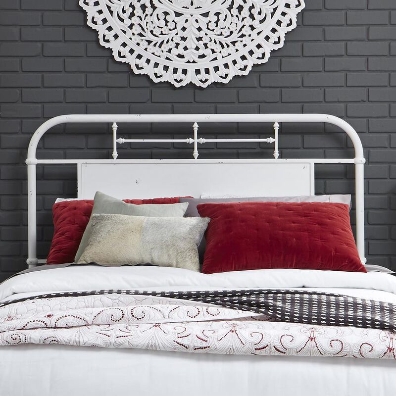 Liberty Furniture Vintage Series King Metal Headboard - Antique White in Distressed Metal image number 1