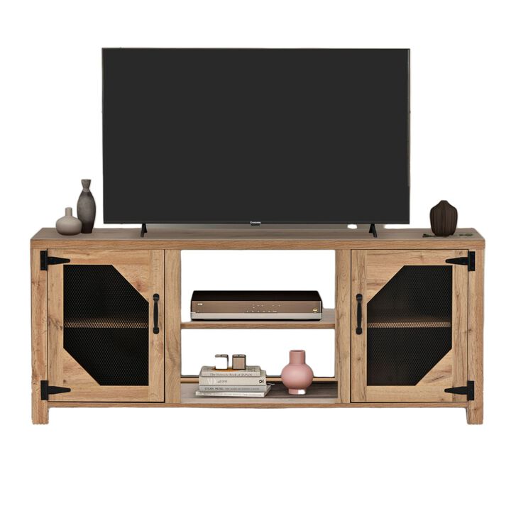 Modern TV Stand with Large Storage Space, Adjustable Shelves, Magnetic Cabinet Door - Entertainment Center for 65'' TV in Living Room, Bedroom