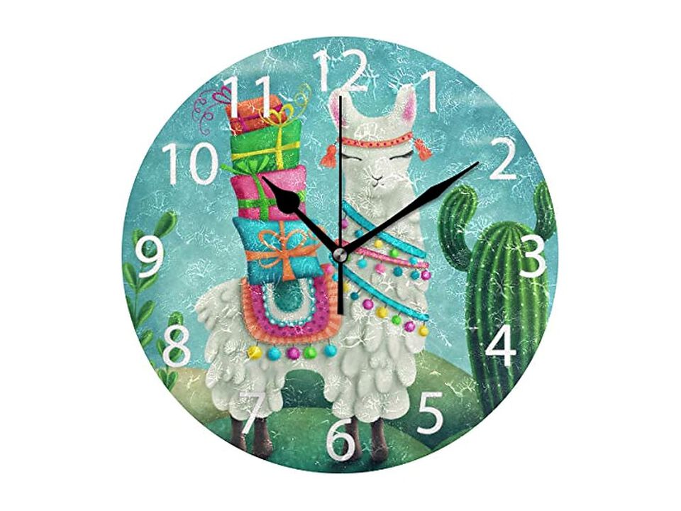 Llama Oil Painting Wall Clock Silent Non Ticking Office Decor