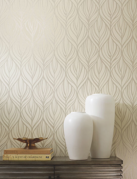 Palma Taupe & Silver Wallpaper