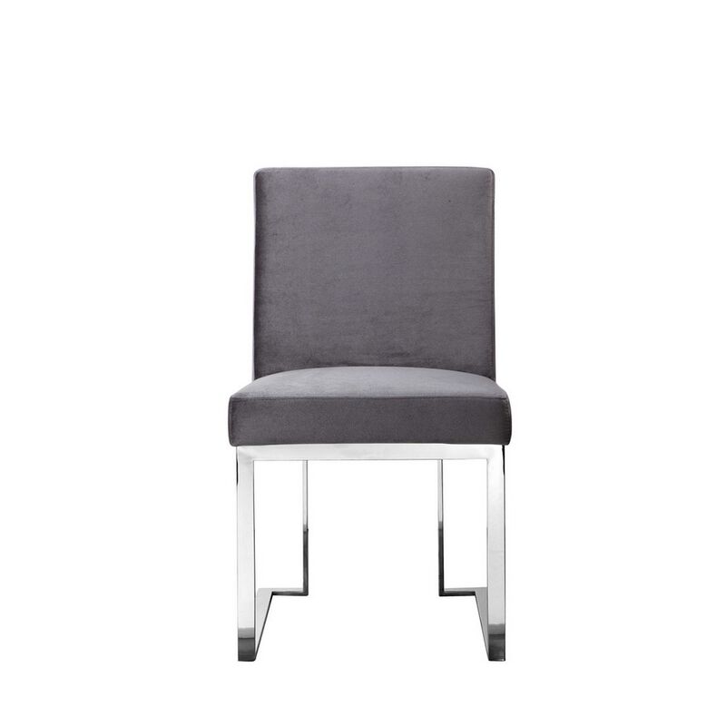 Boly Side Dining Chair Set of 2, Cantilever Base, Gray and Silver - Benzara
