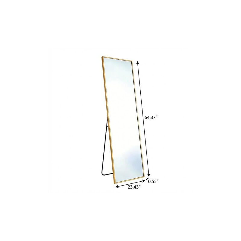 HomeRoots 64" Gold Aluminum Freestanding And Wall Mounted Framed Full Length Mirror image number 3