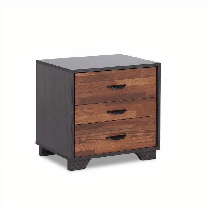 Solid Wood 3-Drawer Nightstand – Rustic Bedside Table with Storage