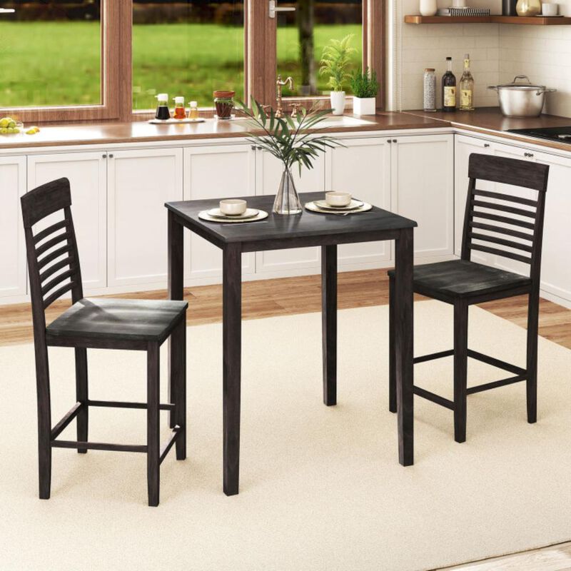 Hivvago 3-Piece Counter-Height Dining Table Set for 2 with Rubber Wood Frame and Footrest