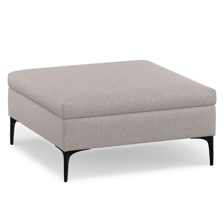 Rebecca 36 inch Wide Contemporary Square Mid&nbsp;Century Coffee Table&nbsp;Storage Ottoman with Lift Up Lid in Cloud Grey Polyester Linen, Assembled