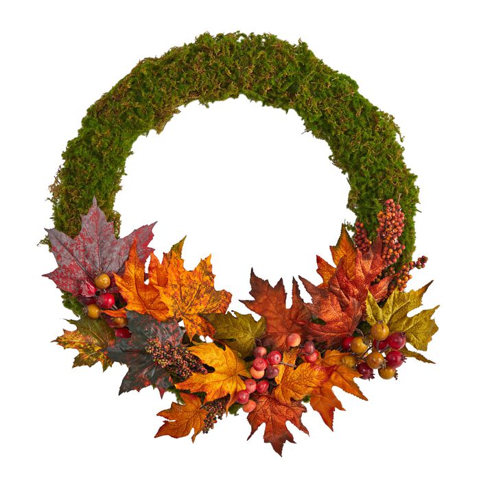 Hivvago 20" Fall Maple Leaf and Berries Artificial Autumn Wreath