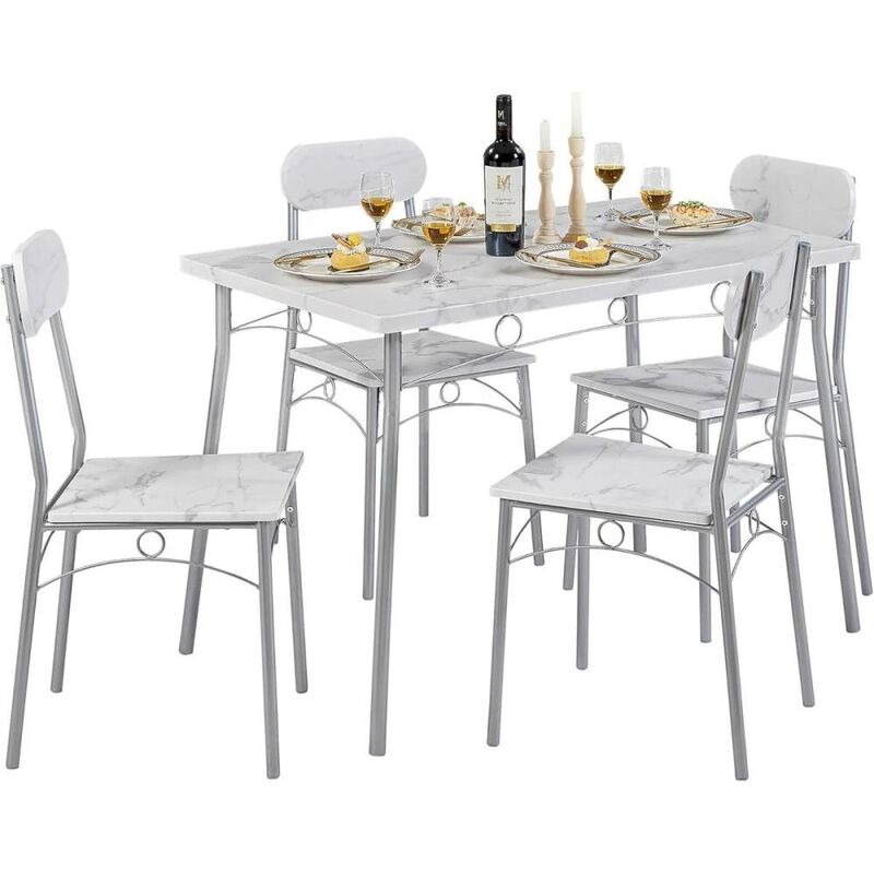Hivvago Modern 5-Piece Dining Set with White Faux Marble Top Table and 4 Chairs