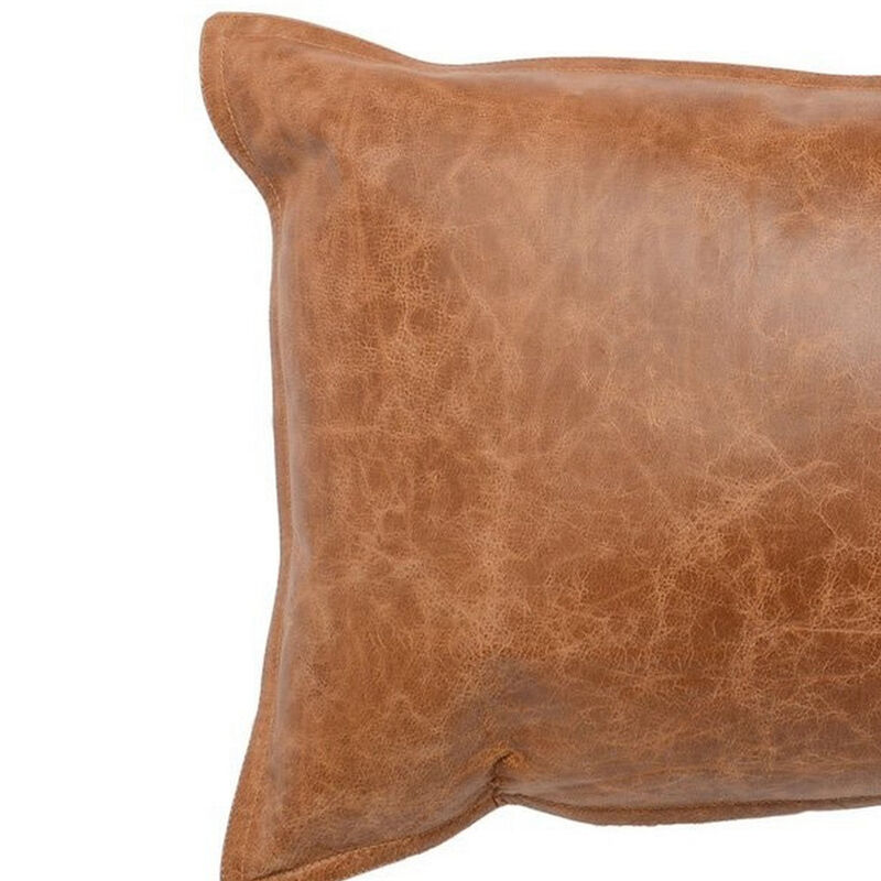 Rectangular Leatherette Throw Pillow with Stitched Details, Small, Brown - Benzara