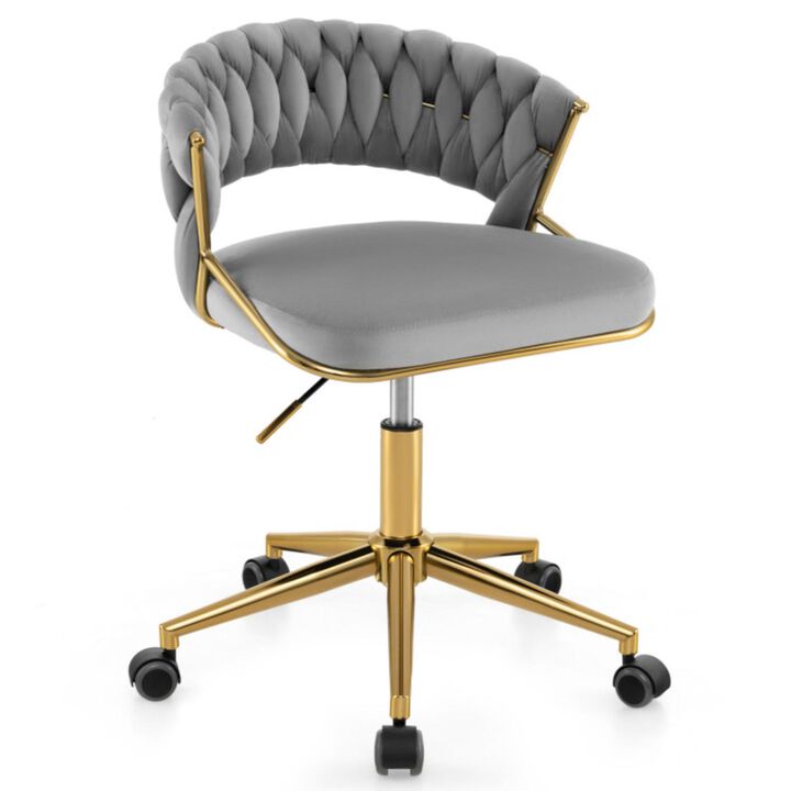 Hivvago 360° Height Adjustable Swivel Upholstered Desk Computer Chair with Hand-woven Back