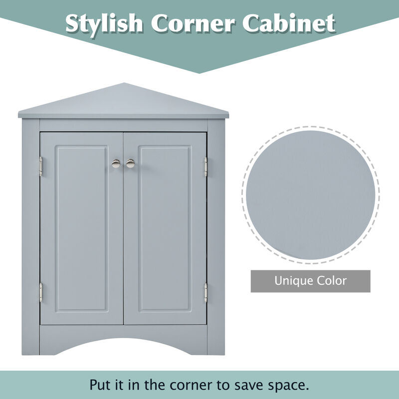 Blue Triangle Bathroom Storage Cabinet with Adjustable Shelves, Freestanding Floor Cabinet for Home Kitchen