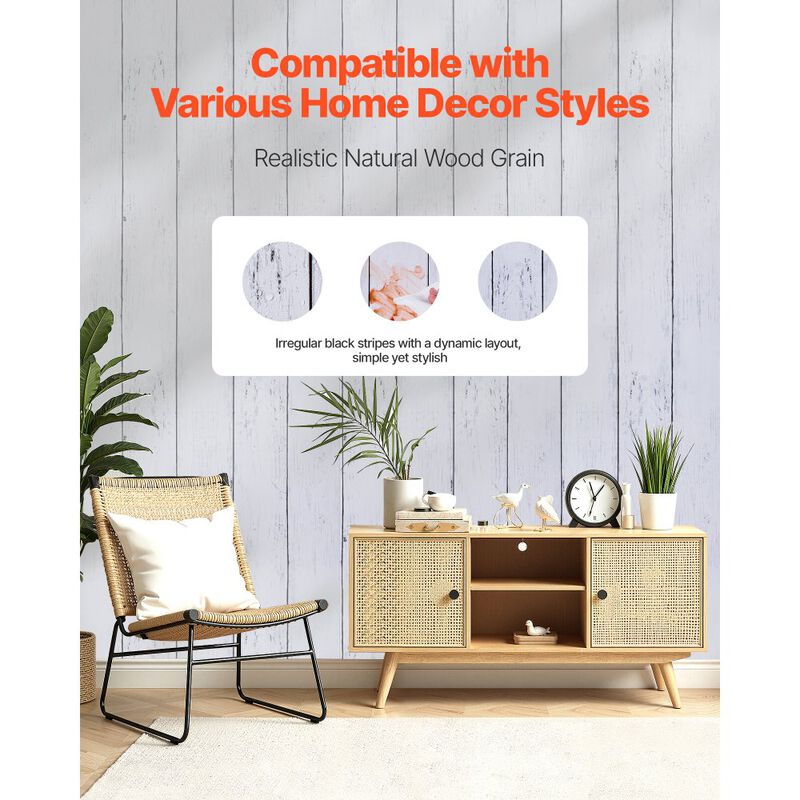 Self Adhesive White Wood Wallpaper, Waterproof Peel and Stick Contact Paper for Cabinets & Walls-White image number 7