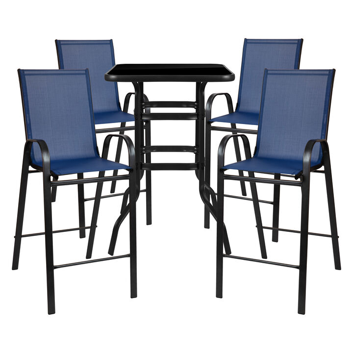 5PC Glass Bar Patio Table Set