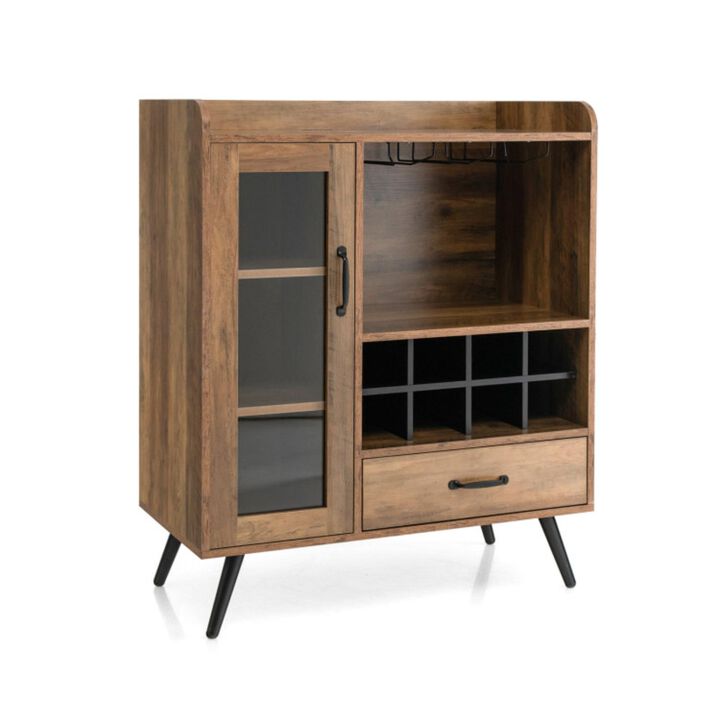 Hivvago Buffet Sideboard with Removable Wine Rack and Glass Holder-Rustic Brown