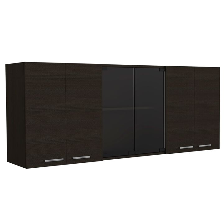 Superior 150 Wall Cabinet With Glass, Four Interior Shelves, Two Double Door -Black